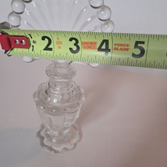 Perfume Bottle With Fan Stopper Vintage Large Clear Glass Footed 8" - Picture 10 of 10